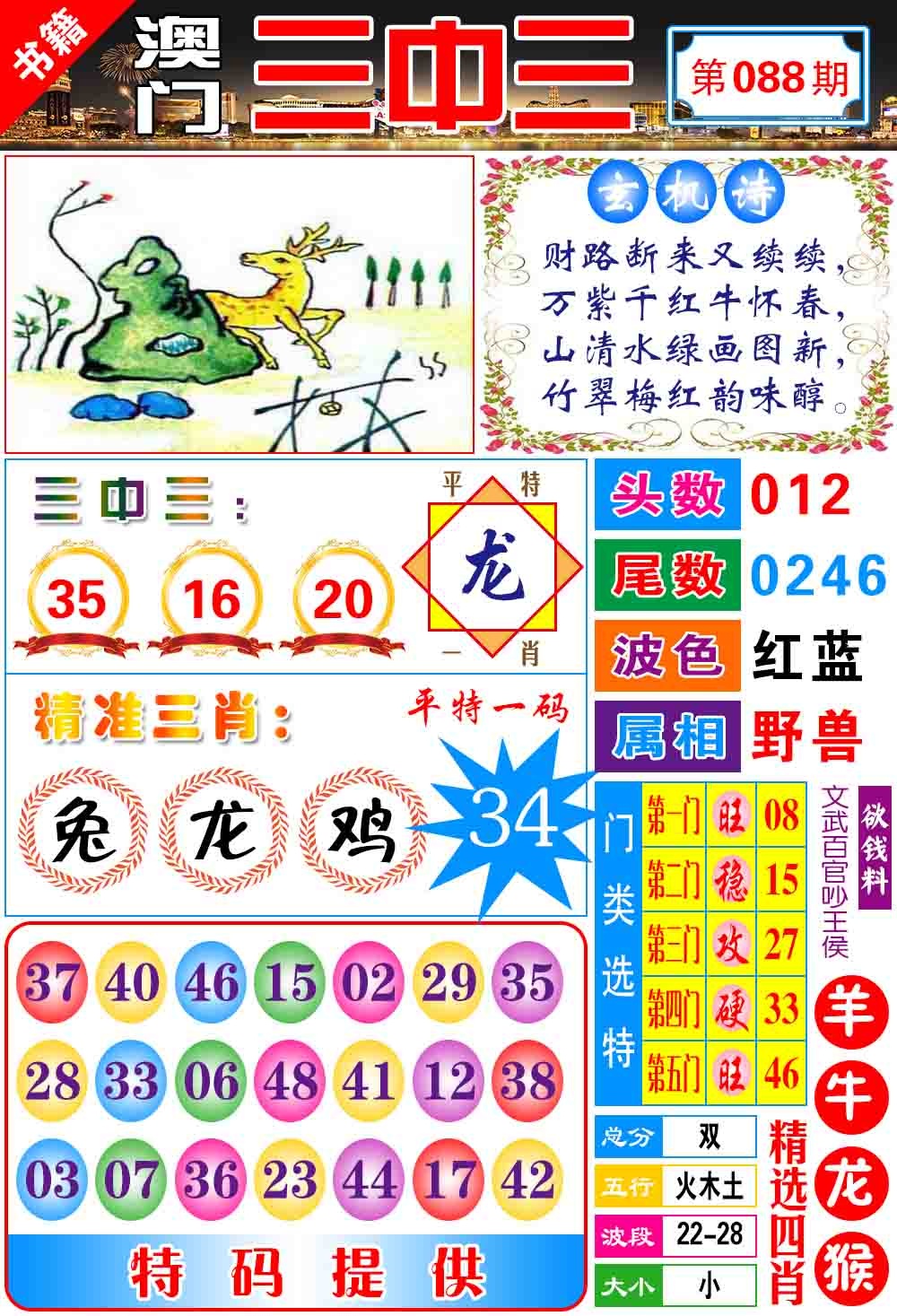 088期澳门宝典三中三[图]